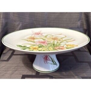 Vintage Shafford Japan Jade Lily Footed Cake Plate Stand 10.5" Porcelain Floral